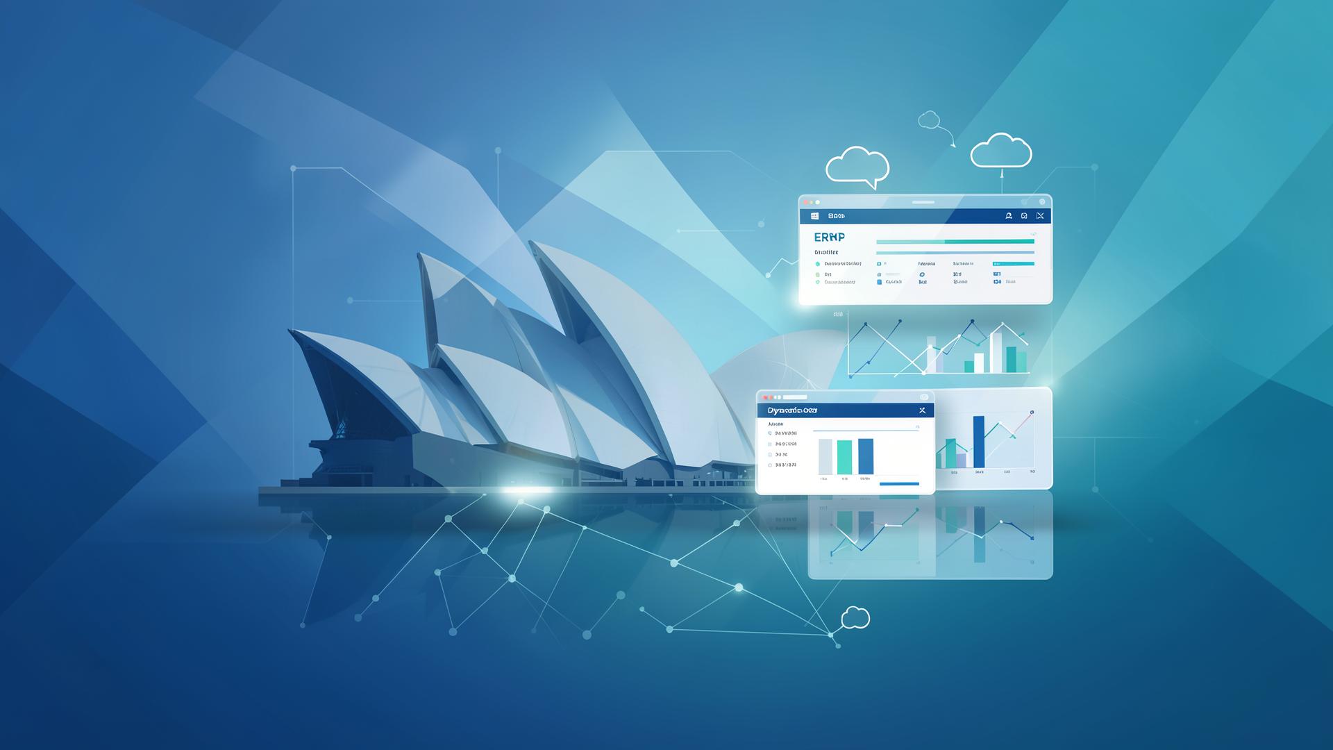 Sydney skyline with Business Central dashboards