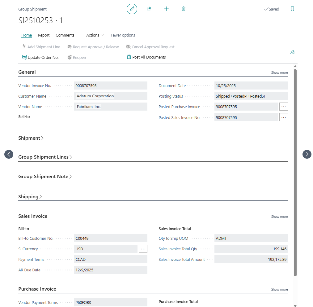Group Shipment after Post All Documents with linked posted invoices